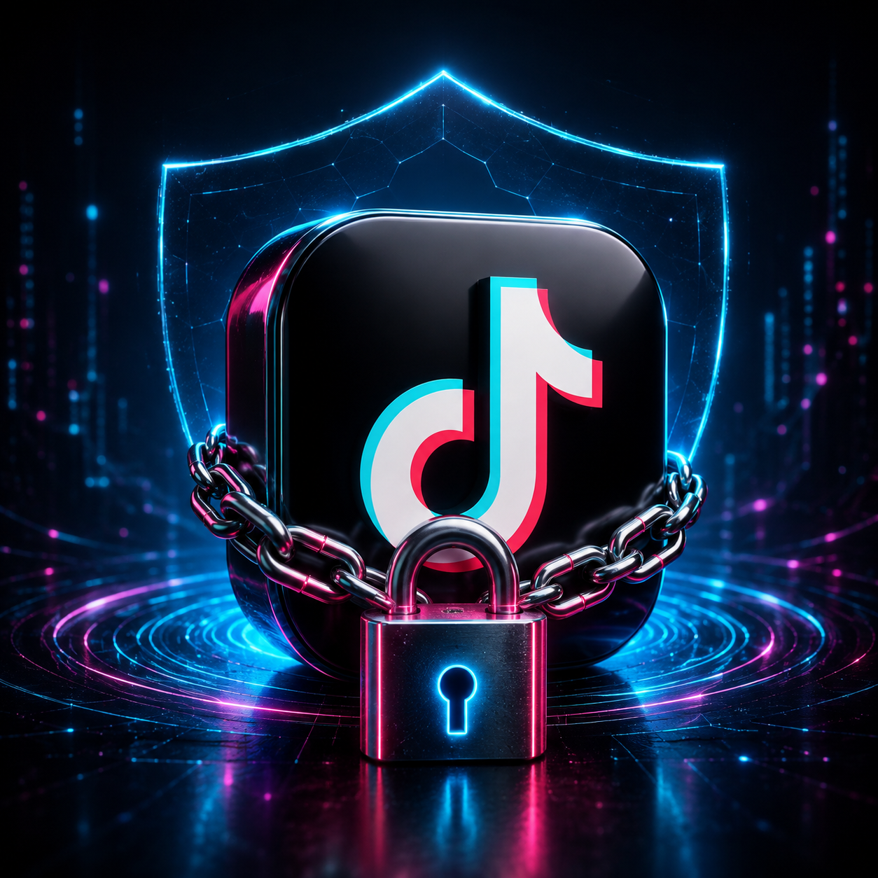 Aplicativo do TikTok protegido por escudo digital e cadeado